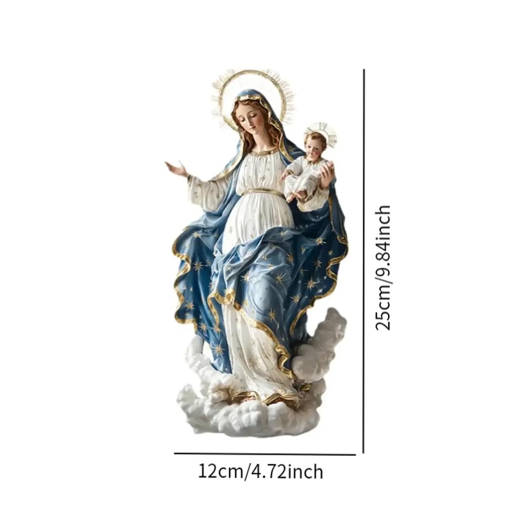 Virgin Mary Statue Christmas Scene Decorative Ornament with Infant Jesus Desktop DisplayFM