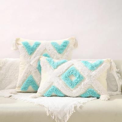 Tassels Cushion Cover Beige Boho Pillowcase with Tassels Tufted Home Decor Handmade Woven Pillowcase Sofa Living Room Decoration