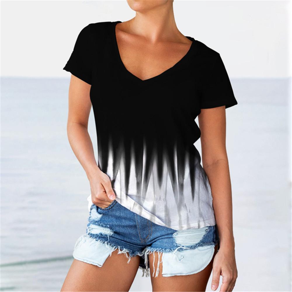 

Женские футболки Harajuku с постепенным цветочным 3D принтом, пуловер, летний стиль, с v-образным вырезом, модный, удобный, повседневный, с коротким рукавом XS