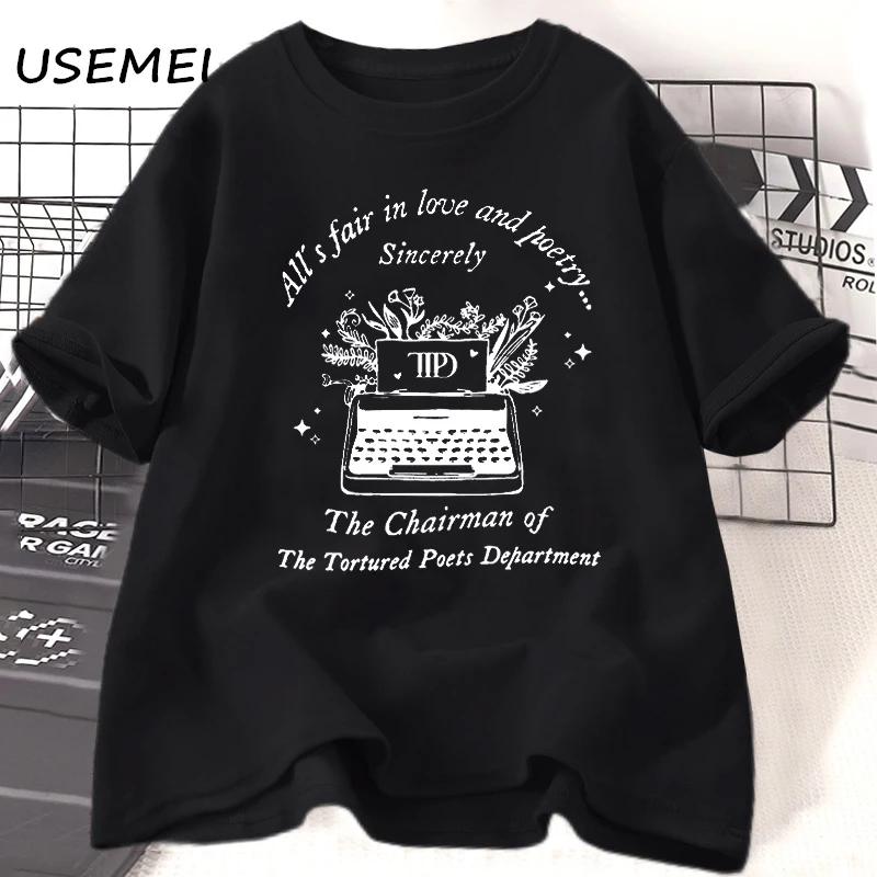 

В любви и поэзии все средства хороши Женская футболка 2024 TTPD Мерч нового альбома Футболка The Tortured Poets Department Футболки Хлопковые топы M