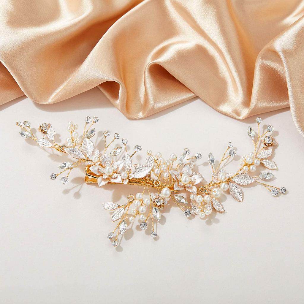 SWEETV Gold Wedding Hair Clip Comb Handmade Bridal Hair Accessories for Women Wedding