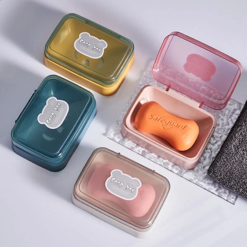 Portable Transparent Soap Box with Draining Lid for Bathroom, Dormitory, or Shower