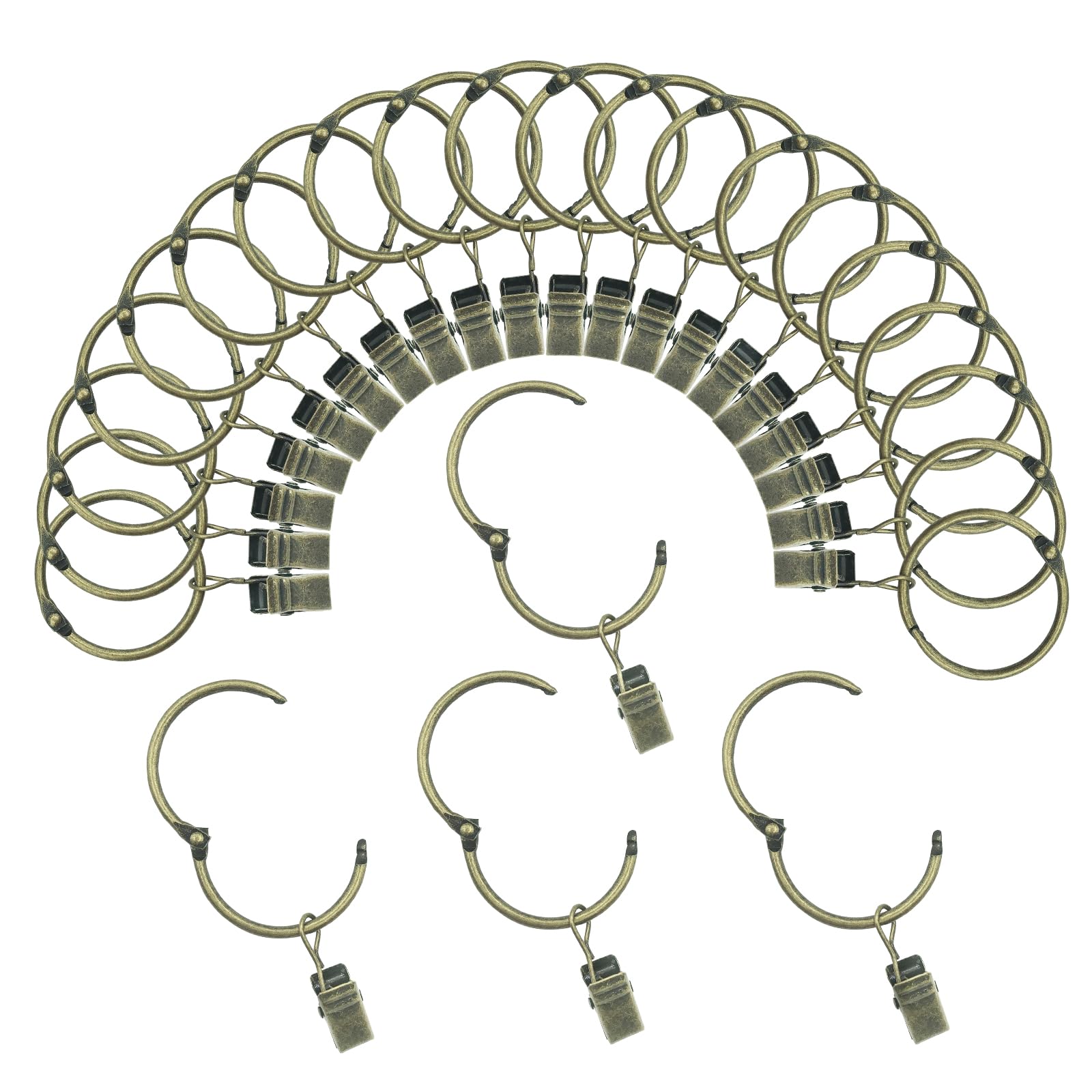 

Closable Curtain Rings with Inner Metal Hanger Rings for Decorative Vintage Bronze Clips, 3-Inch Diameter, 24-Pack, Rust-Resistant Drapes, (TXZWJZ) бронзовый