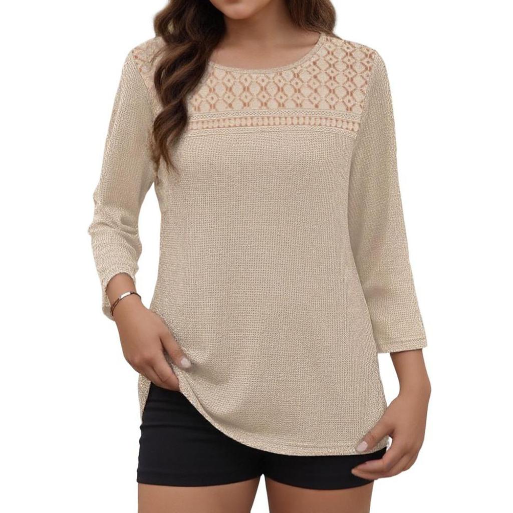Women's Fashion 7/10 Sleeve  Knit Solid Color Casual Top