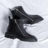 Chelsea Boots Square Toe Leather Shoes Black Ankle Boots Double Side Zipper Motorcycle Boots Stivaletti  Bota De Tornozelo C1177