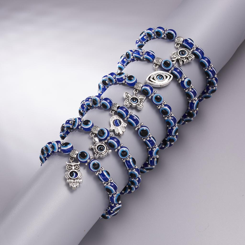 Classic Turkish Lucky Evil Eye Bracelets for Men Women Blue Evil Eye Palm Butterfly Pendant Beads Bangles Handmade Charm Zircon