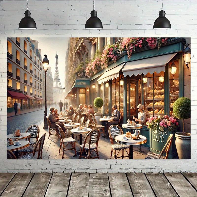 One Elegant Parisian Café Backdrop Fabric, Suitable for Background Decoration, Rooms, and gardensDJH