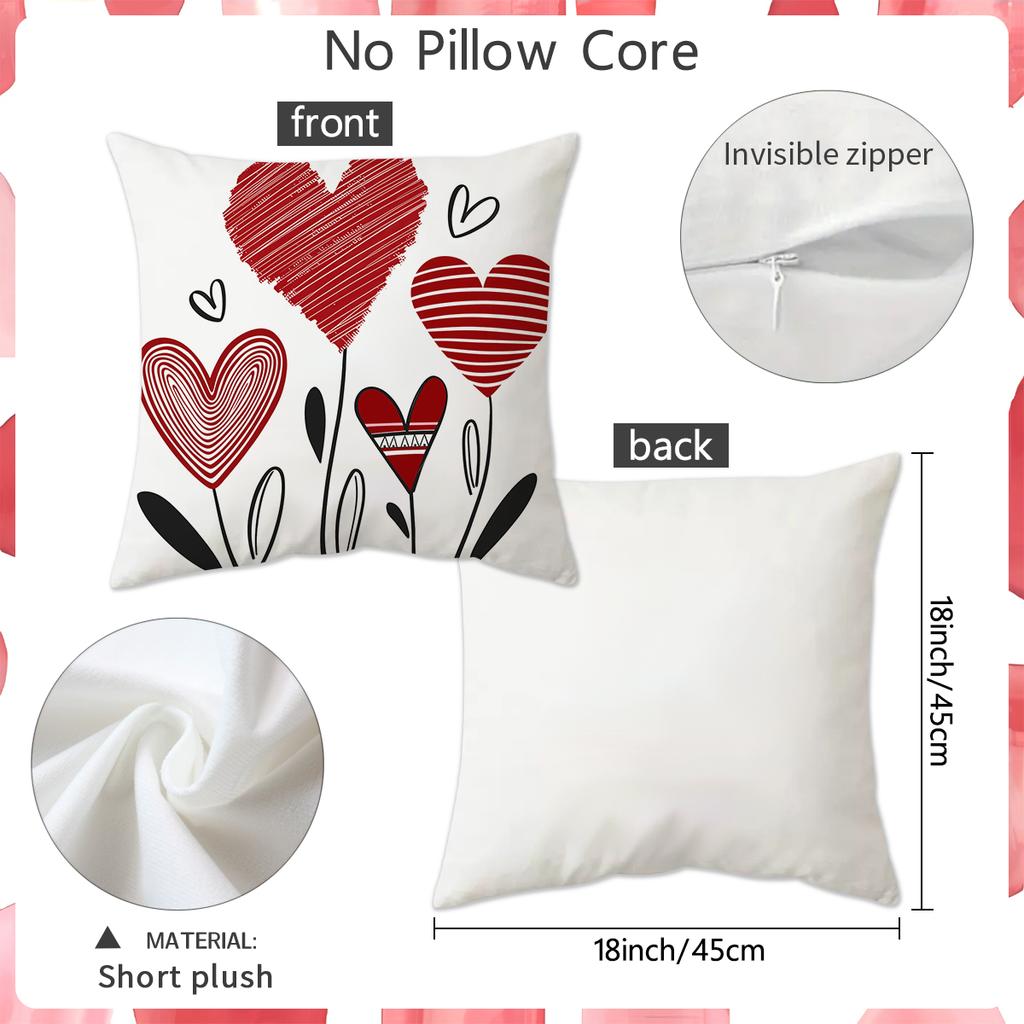 1/2Pcs Valentine'S Day Red Heart Pattern Pillowcase, Soft And Comfortable Plush Fabric, Single-Sided Printing, (No Pillow Core)