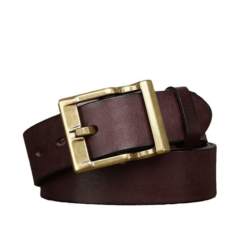 Men'S Genuine Leather Belt, Ultra-Thick Pure Copper Fc Sixth Generation Dust Belt, First Layer Cowhide Belt, Handmade Pin Buckle Men'S Belt