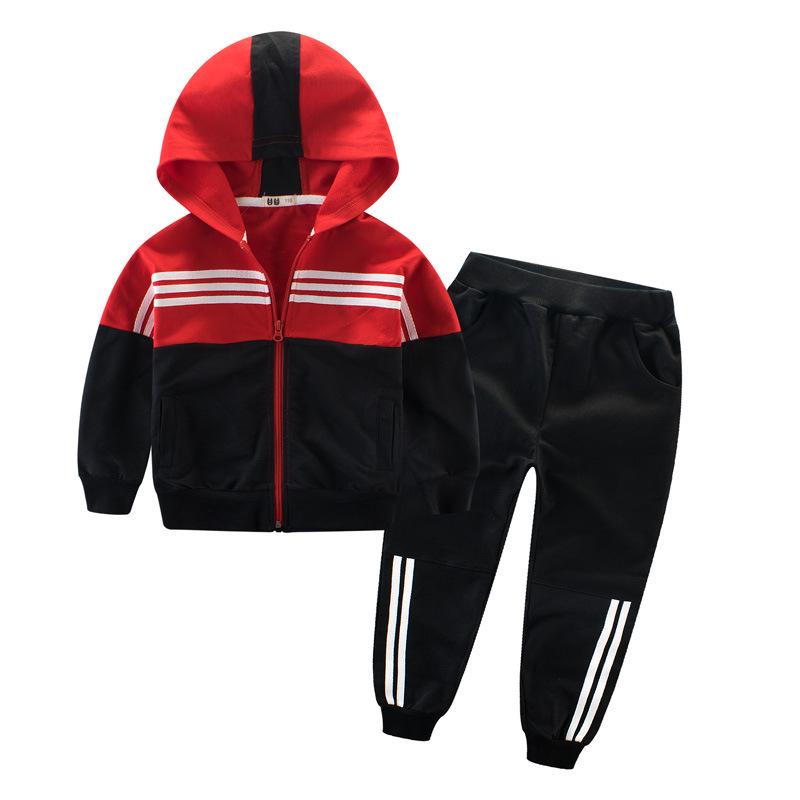 2024 Spring/Autumn Korean-Style Color Block Tracksuit for Boys - Medium/Large Two-Piece Jacket Set
