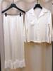 Pajamas Women's Ice Silk Long-sleeved Thin White Moonlight French Silk Lace Water-soluble Flower Loungewear Set Can Be Worn Outside