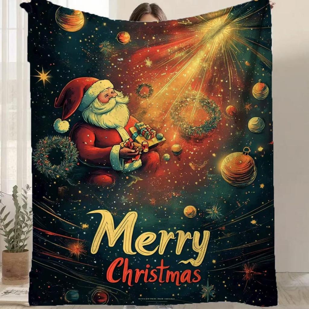 Cartoon Santa Claus Printed Blanket for Sofa Bed Travel Camping Living Room Office Conditioning Blanket for All Seasons Gifts