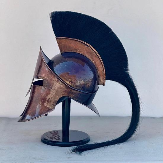 Spartan Helmet  King Leonidas 300 Movie Authentic Steel Knight Helmet with Wooden Stand