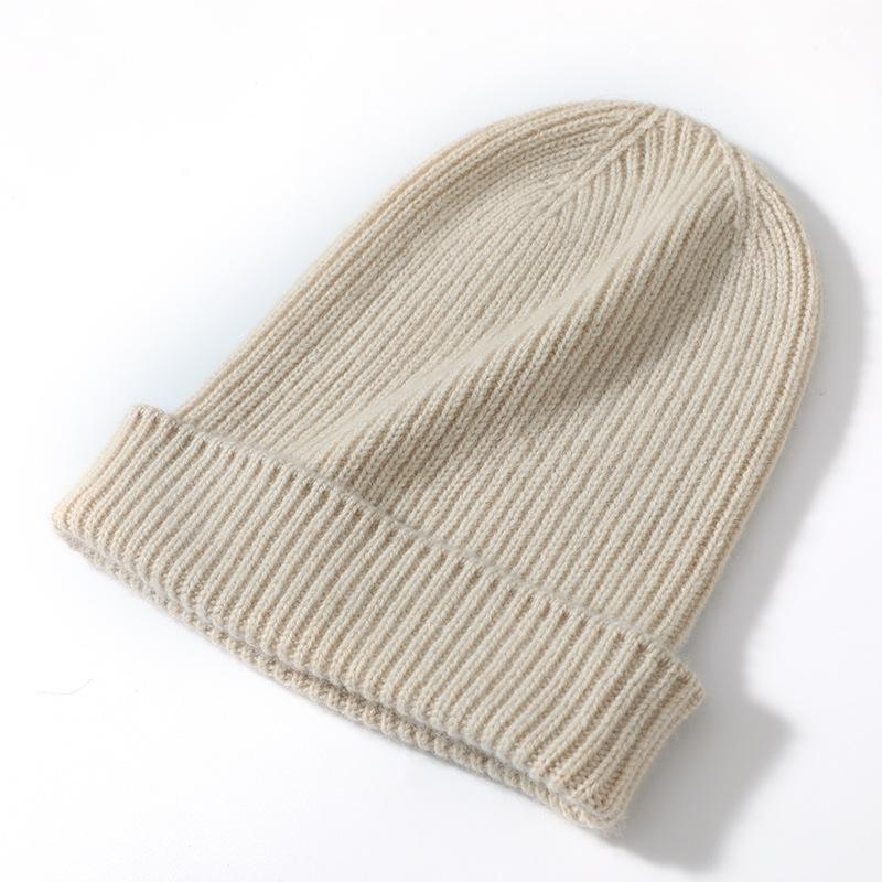 Pure Cashmere Autumn and Winter New Men's and Women's Solid Color Ingot Needle Cuffed Simple Warm Knitted Baotou Hat