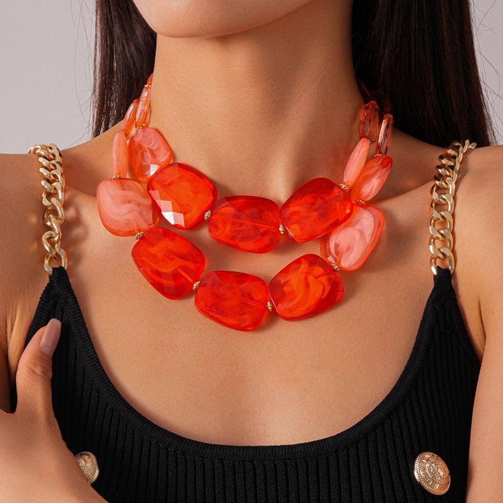Irregular Acrylic Beaded Double-layer Necklace Exaggerated Clavicle Chain Beaded Necklace  Gift