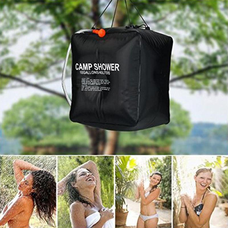 20L Foldable Water Storage Bag Fast Heating Hiking Climbing Shower Bag Camping Solar Hot Water Bag Removable Hose Shower Head