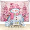 Pink Hat Snowman Tapestry Wall Hanging Cartoon Minimalist Art Bohemian Hippie Christmas Bedroom Living Room Home Decor