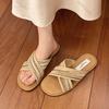 Fashion Bohemian Flat Bottom Woven Cross Strap Slippers Color Blocking Sandals Slipper for Outside Wear Soft Sole Versatile Beach Shoes