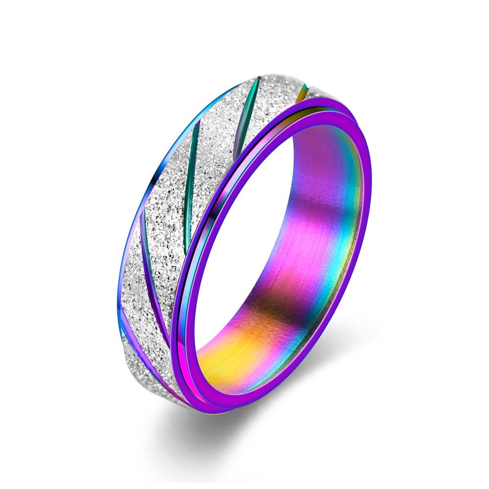 New Fashionable Frosted Stripe Rotating Japanese and Korean Couple Simple Ring