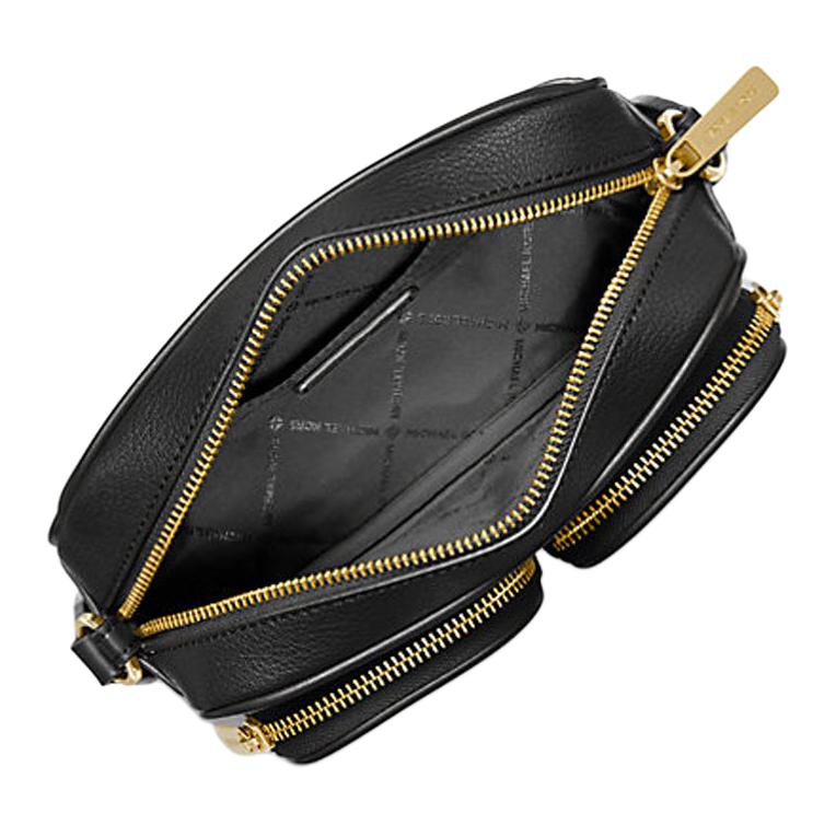 Michael Kors Mk Jet Set Gold Hardware Zipper Closure Leather Crossbody Shoulder Bag Women bags Black 35S2GTTC6L-BLACK