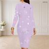 Women Plus Size Round Neck Long Sleeve Printed Bodycon Midi Dress