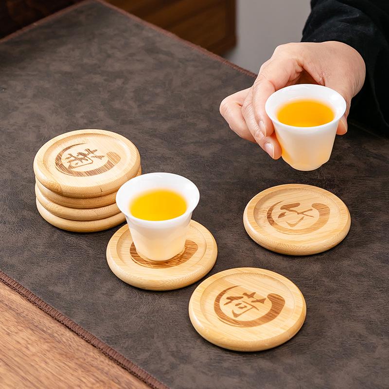 Chinese Bamboo Round Coaster - 8cm Creative Tea Mat & Heat Insulation Pad for Universal Tea Sets