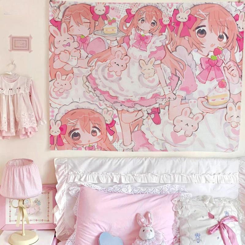 VIKAMA Kawai Animation Tapestry Girl Bedroom Room Decoration Living Room Dormitory Wall Hanging Cloth