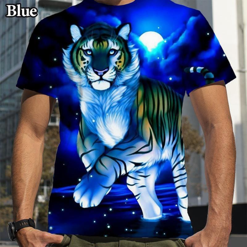 Letnia Moda Męska Osobowość T-shirt z Krótkim Rękawem z Nadrukiem Tygrysa 3D
