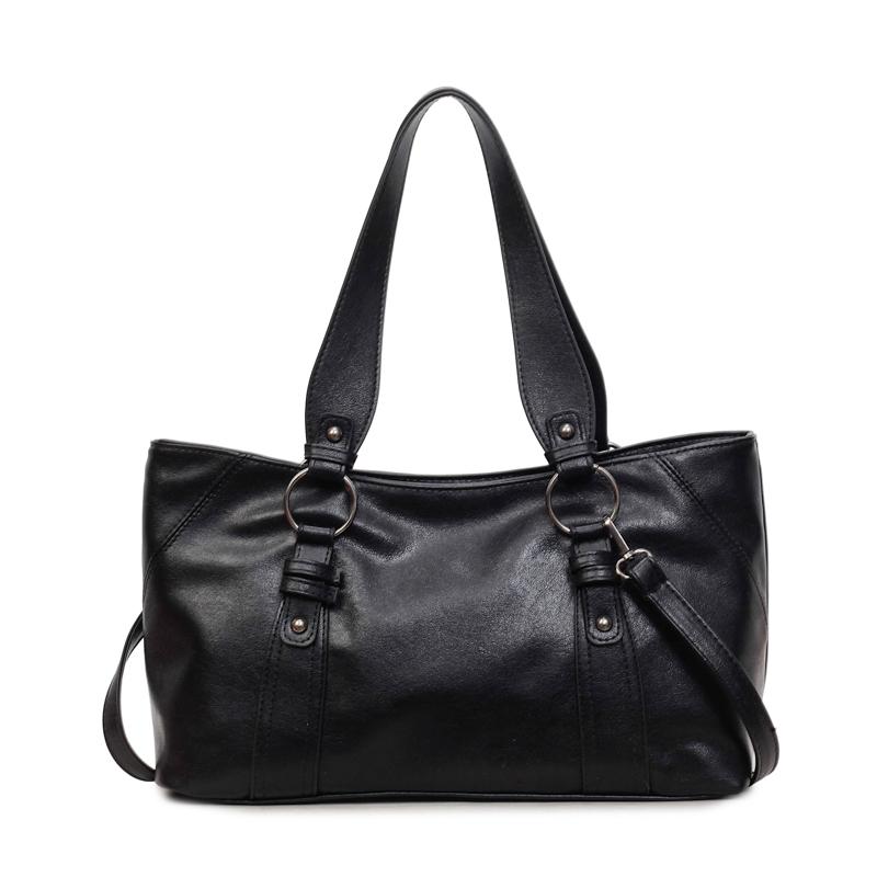 

Women Vintage Soft Leather Tote Bag Large Capacity Casual Shoulder Bag Retro Hobo Handbag Commute Shopping Work Bag чёрный