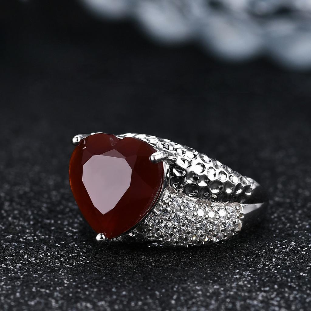 Ny designring i retrostil original designer s925 sterling sølv innlagt med kjærlighetsformet edelstenring