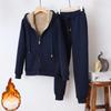 Plus Velvet Thickened Casual Chic Outfit Ladies's Fall and Winter Hooded Cardigan Jacket Sports Trousers Two-piece Outfit