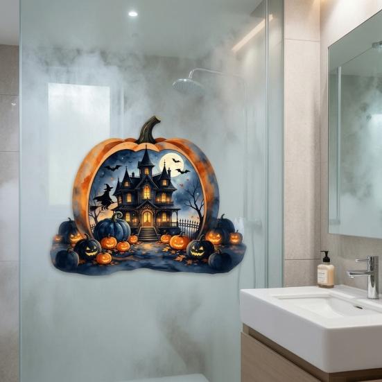 Decorative Holiday Gift for Friends Halloween Pumpkin Haunted House Static Window Stickers, Waterproof PVC Castle Outdoor Balcony Stickers