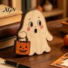 Rustic Ghost Wood Decoration Halloween Haunted House/Cute Wooden Table Ornaments, Farmhouse Tiered Tray Holiday Home Centerpieces Decor, Vintage