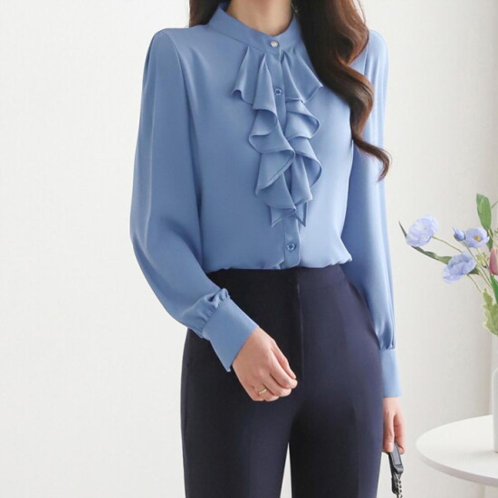 MorriS Coming Home Women S Ruffle China Neck Pearl Button blouSe M2601bl004a