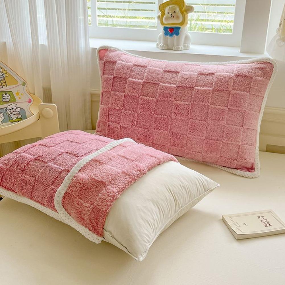 Tafu Velvet Pillow Cover with Ties Anti Slip Pillow Towel Without Shedding Hair Pillow Case Thickened Milk Velvet Pillows Towel