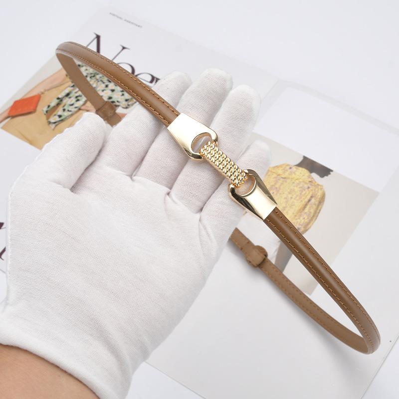 Fine Belt Women'S Leather Button Belt Women'S Casual Pants Belt Chain