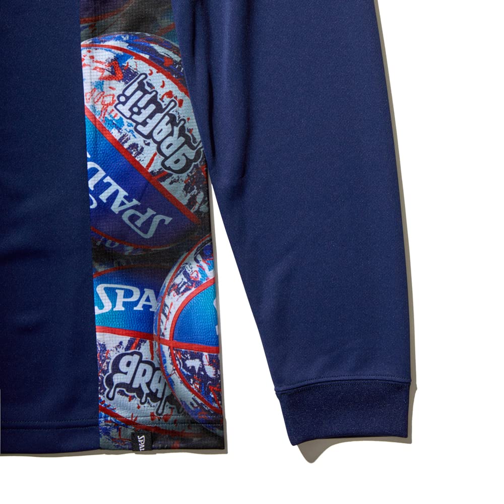 SPALDING Basketball Long Sleeve T-Shirt with Ball Print On the Side, Navy, Size M (SMT22125)