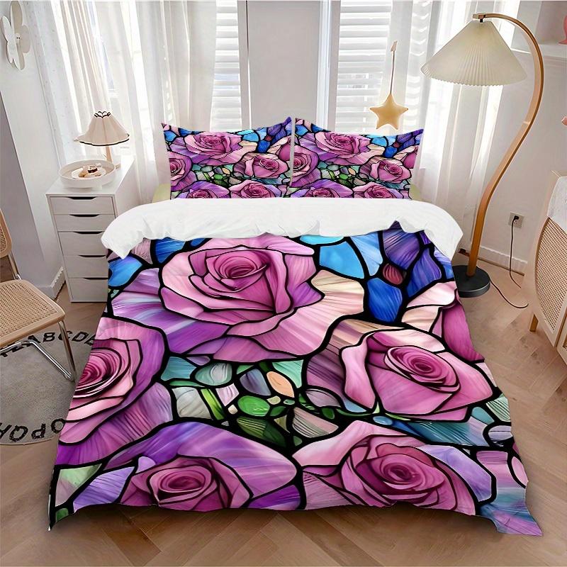 

3pcs set Rose Garden 1 Quilt Cover + 2 Pillowcases, All Seasons Bedroom Setting, Perfect for Home and Dorm Decor a180 135x200cm