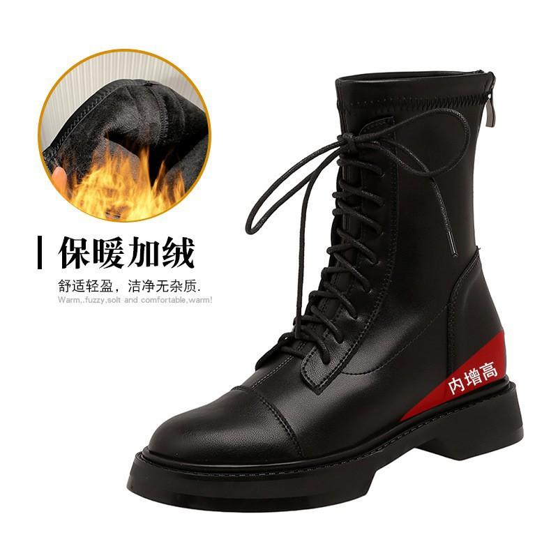 Autumn and winter new leather British style short boots thick-soled Martin boots inner heightening elastic boots thin boots