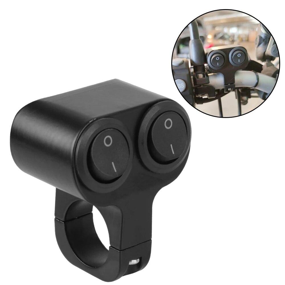 Motorcycle Handlebar 12V Headlight Switch Dual Button Control Waterproof 7/8in 22mm Flasher Speaker Switch