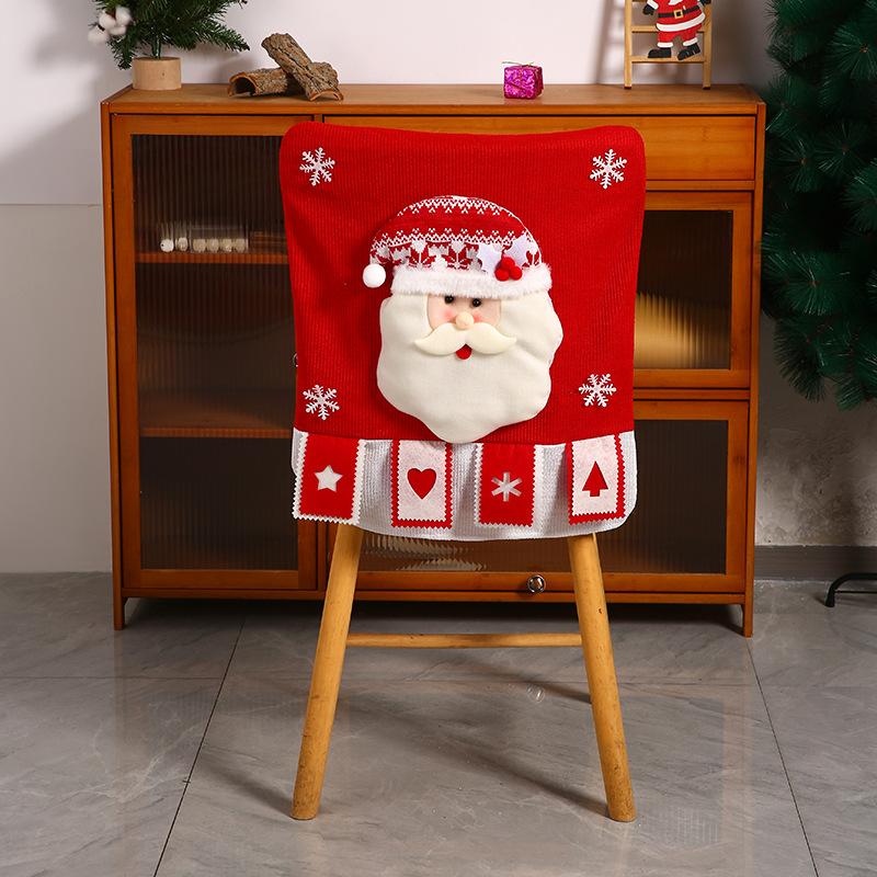 

New Christmas Chair Cover with Knitted Christmas Dolls and Cartoon Fabric 3D Dining Table Chair Decoration