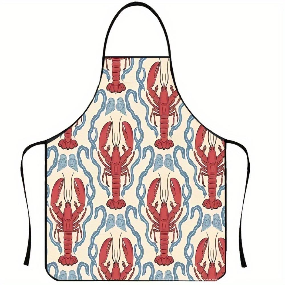 1pc Lobster Print Sleeveless Polyester Apron, Suitable for Home, Kitchen And Baking, Ramadan Celebration Apron, Decorative Kitchenware, Apron