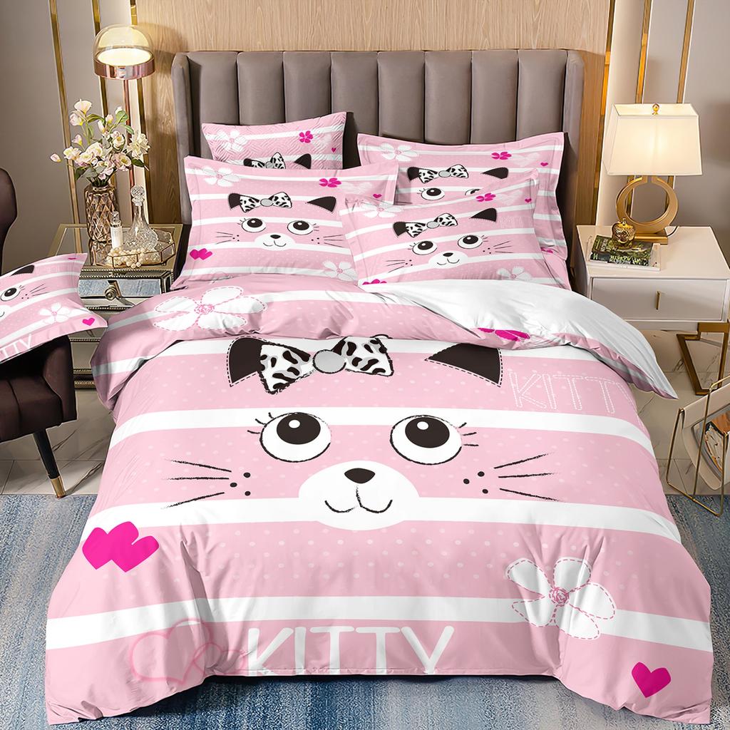 3D Geprint Schattige Kitten Huisdier Kat Beddengoed Set Marie Kitty Kat Dekbedovertrek voor Meisjes Jongens Cadeau Kinderkamer Decoratie Twin Queen