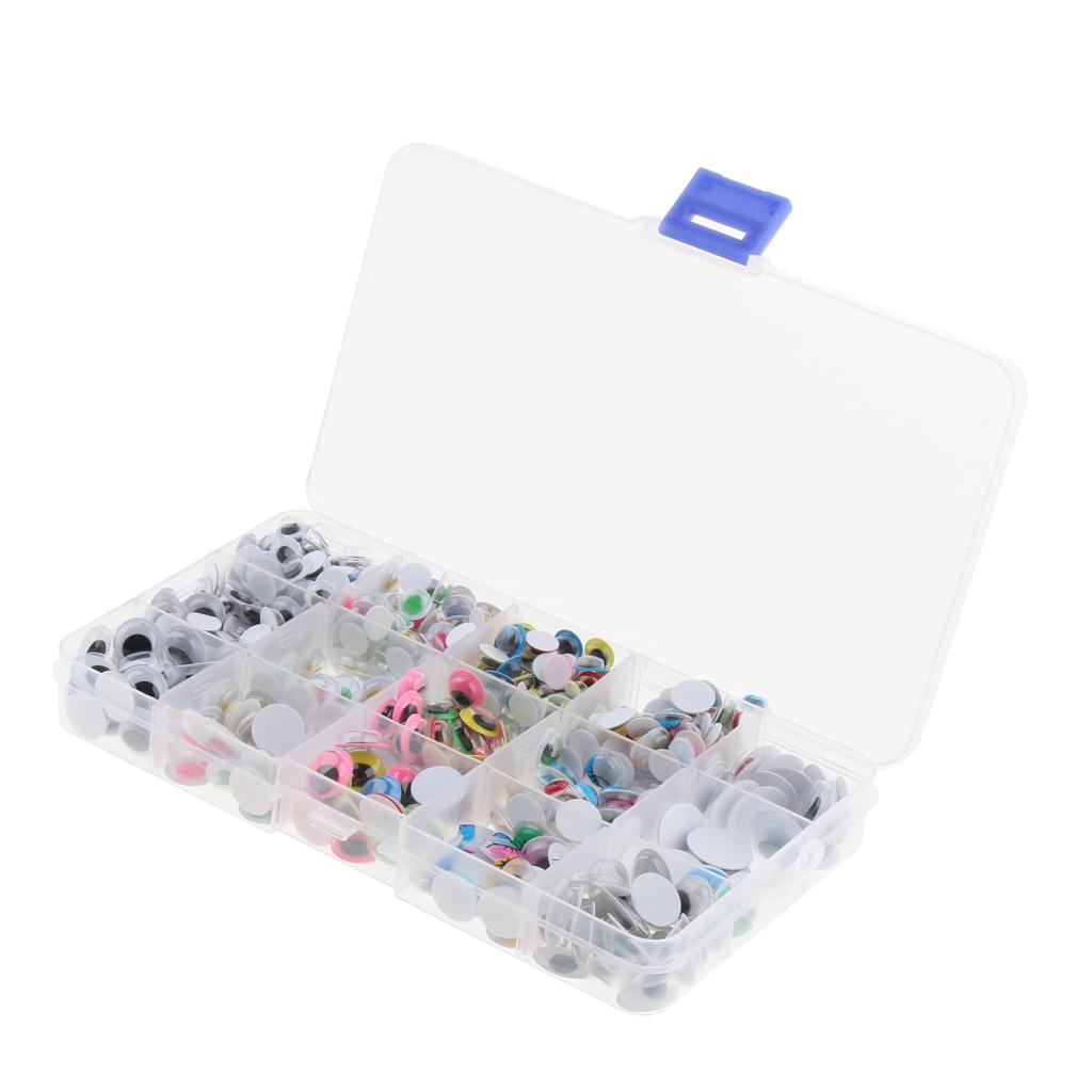 600Pcs Plastic Wiggle Googly Eyes with Box, For Teddy Doll Soft Toy DIY Making, 8-15mm, Self-