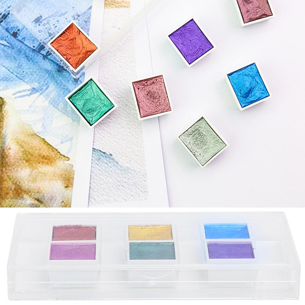 Zestaw farb akwarelowych Solid Watercolor Paint dozujący 6 kolorów klejnotów Perłowe metalowe farby akwarelowe do zdobienia paznokci
