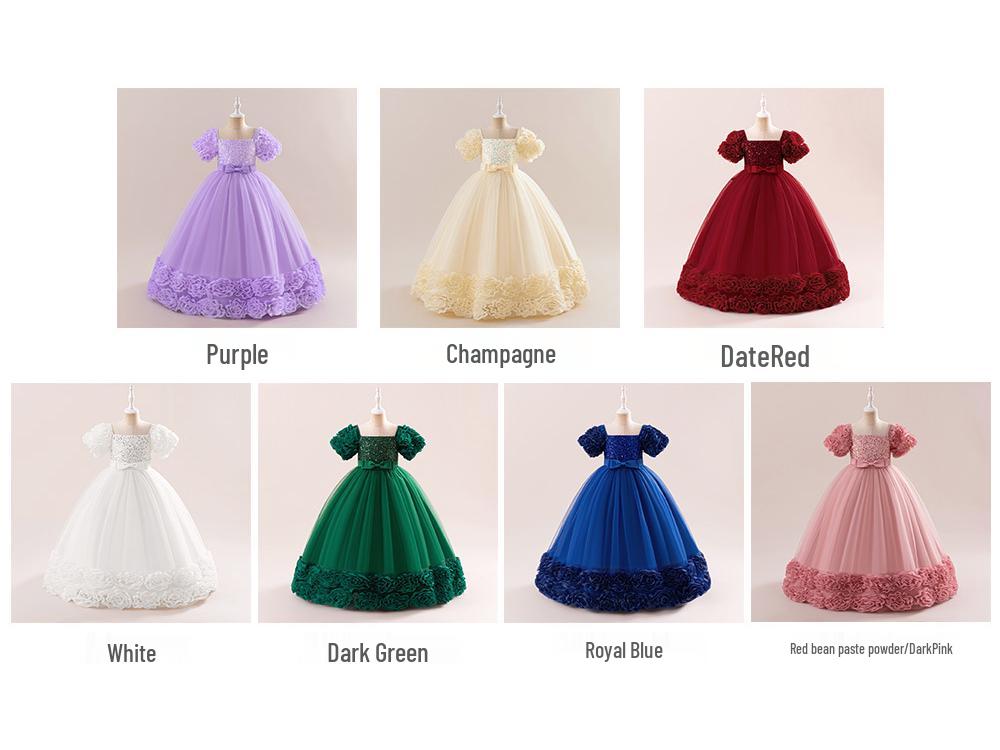 Europäisches & Amerikanisches Blumenmädchen Kurzarm Prinzessinnenkleid: Kinder Abend- & Hochzeitsoutfit