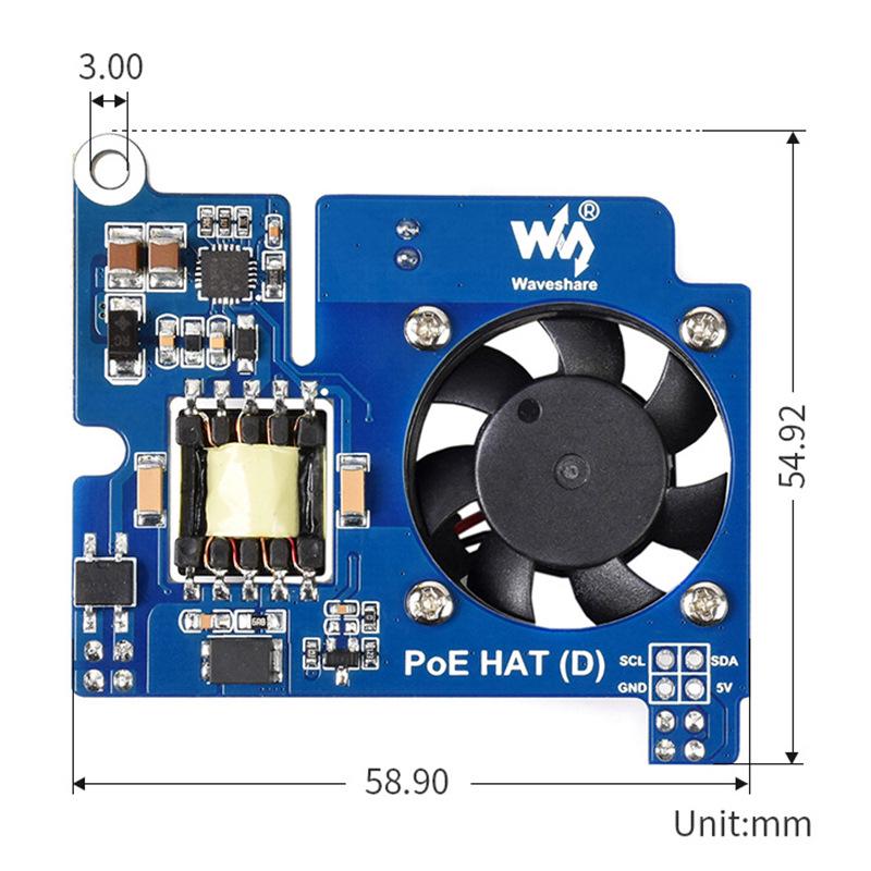 Raspberry Pi 4B/3B+ PoE Ethernet Expansion Board with Cooling Fan and 802.3af Isolation.