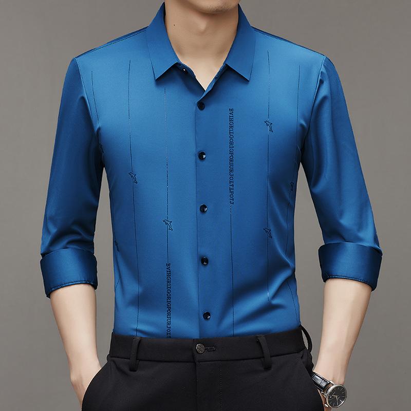

Весенняя новая мужская повседневная рубашка с длинными рукавами, однотонная эластичная модная модная рубашка без глажки M