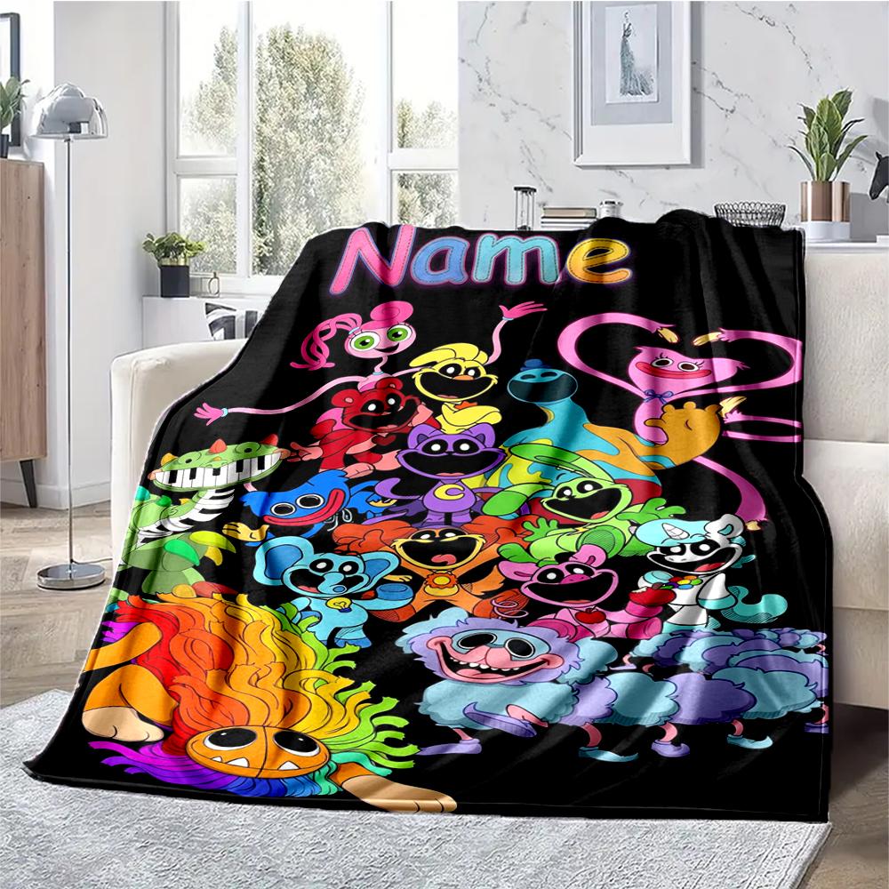 Custom Name Huggy Wuggy Theme Printed Blanket - Perfect for Couch, Bed, Travel & Outdoor Use | Machine Washable, Cozy & Durable.