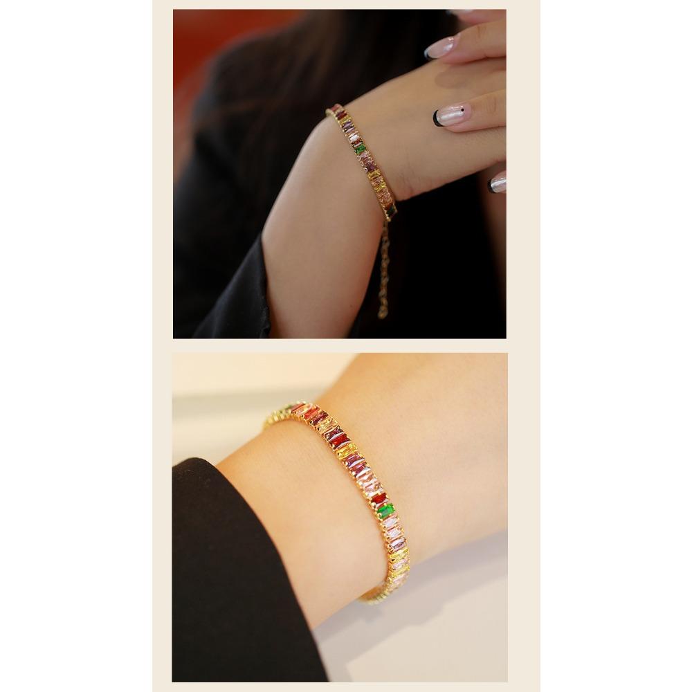 Bracelet femme, électroplaqué à la mode, élégant zircon carré sept couleurs, bracelet